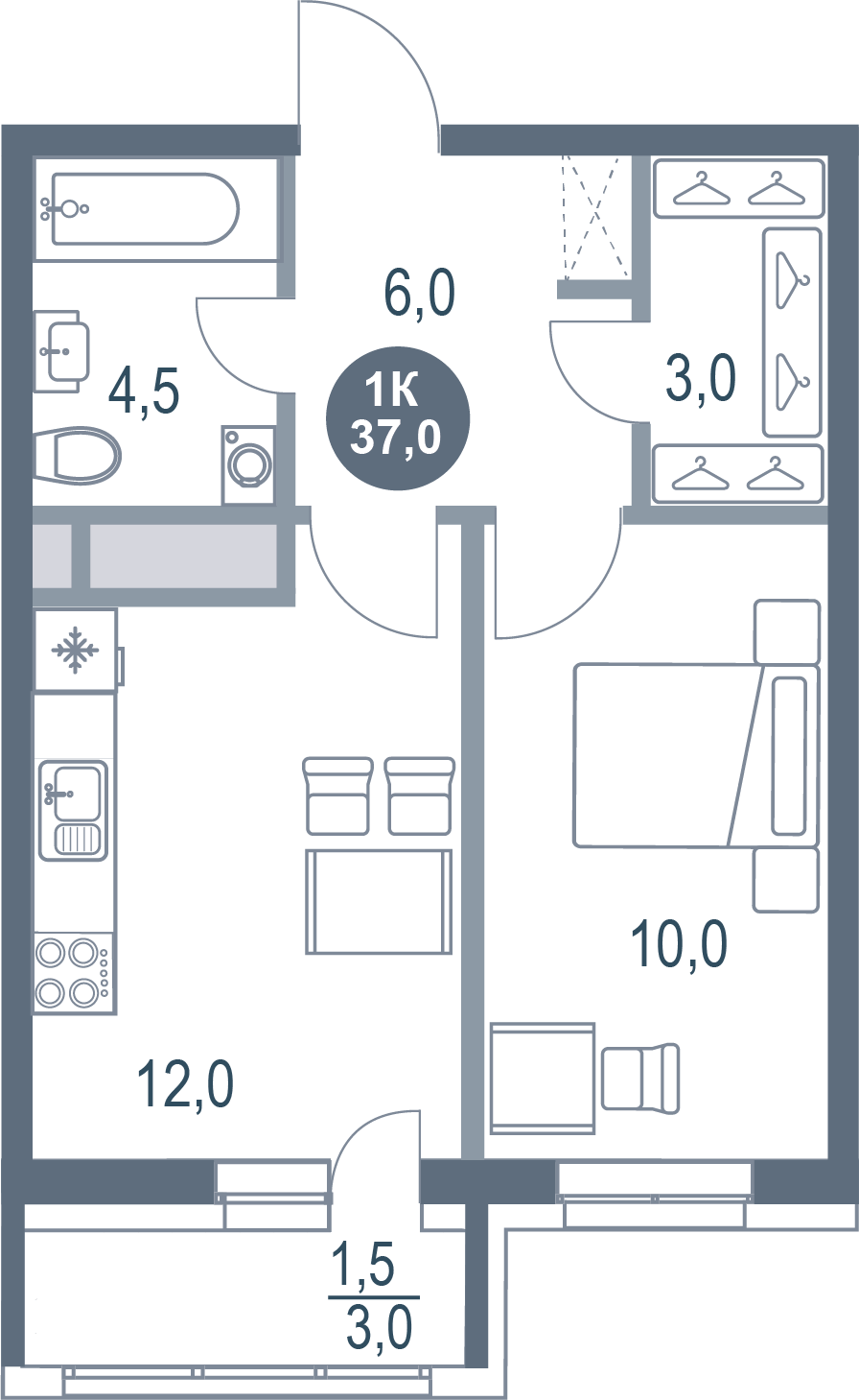 1-комнатная 37 м2 в ЖК Русич Котельники Парк корпус null этаж 13