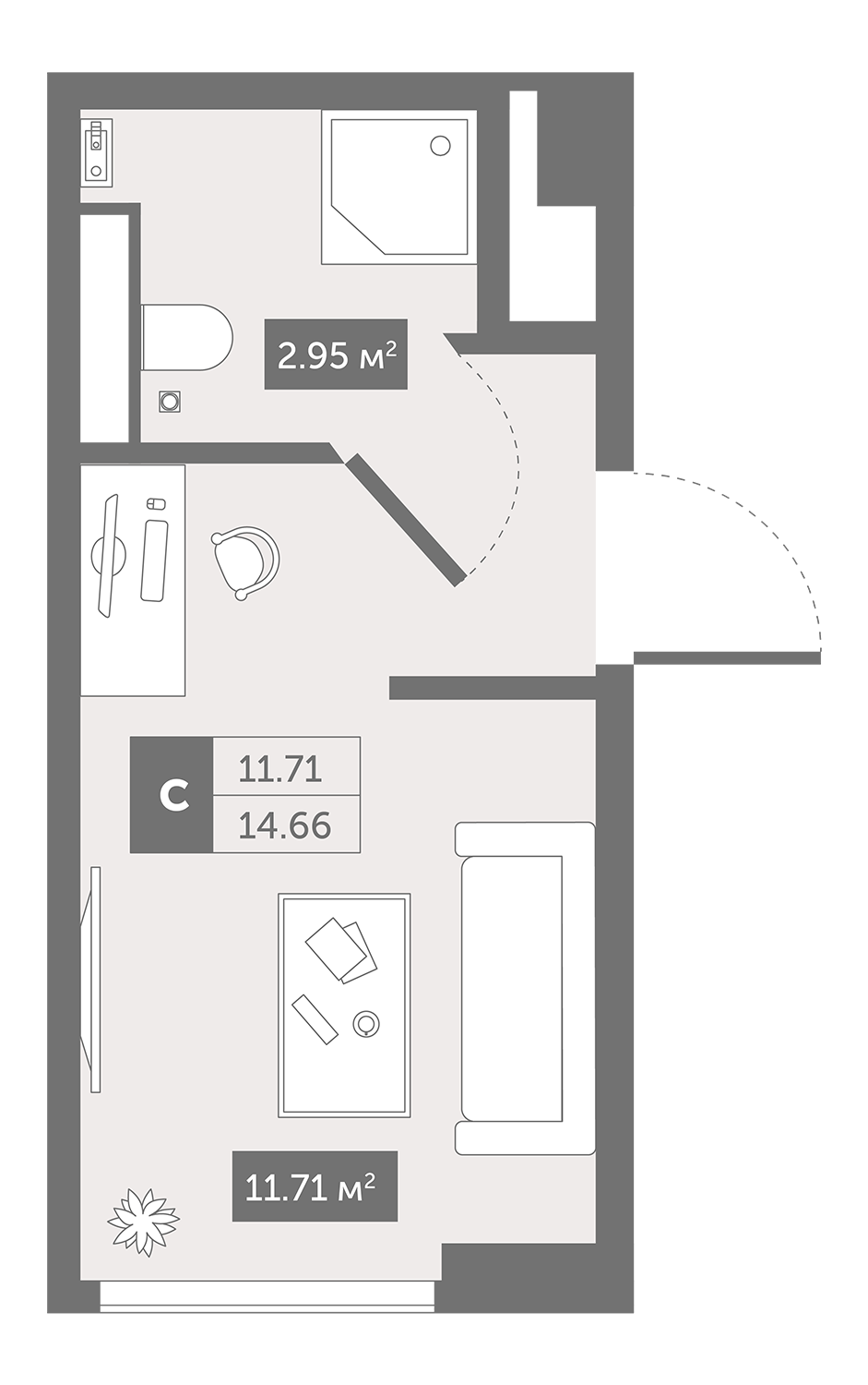 Студия 17 м2 в ЖК Zoom Черная речка корпус null этаж 2