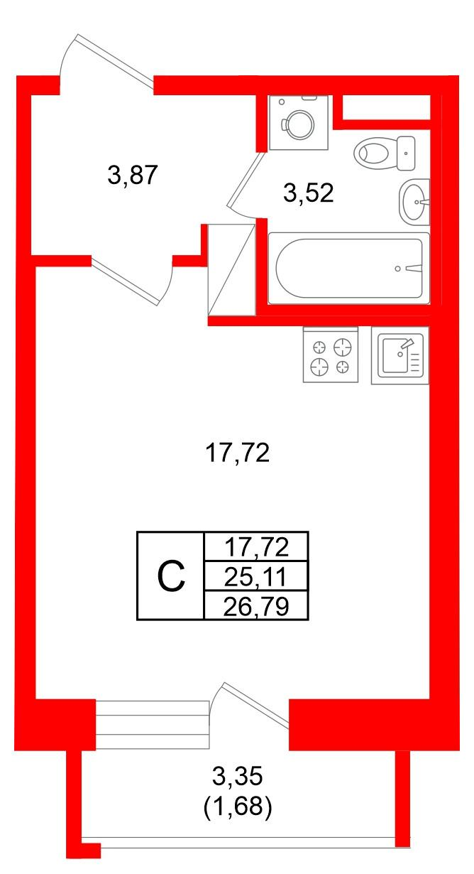 Студия 26 м2 в ЖК Юнтолово корпус null этаж 8