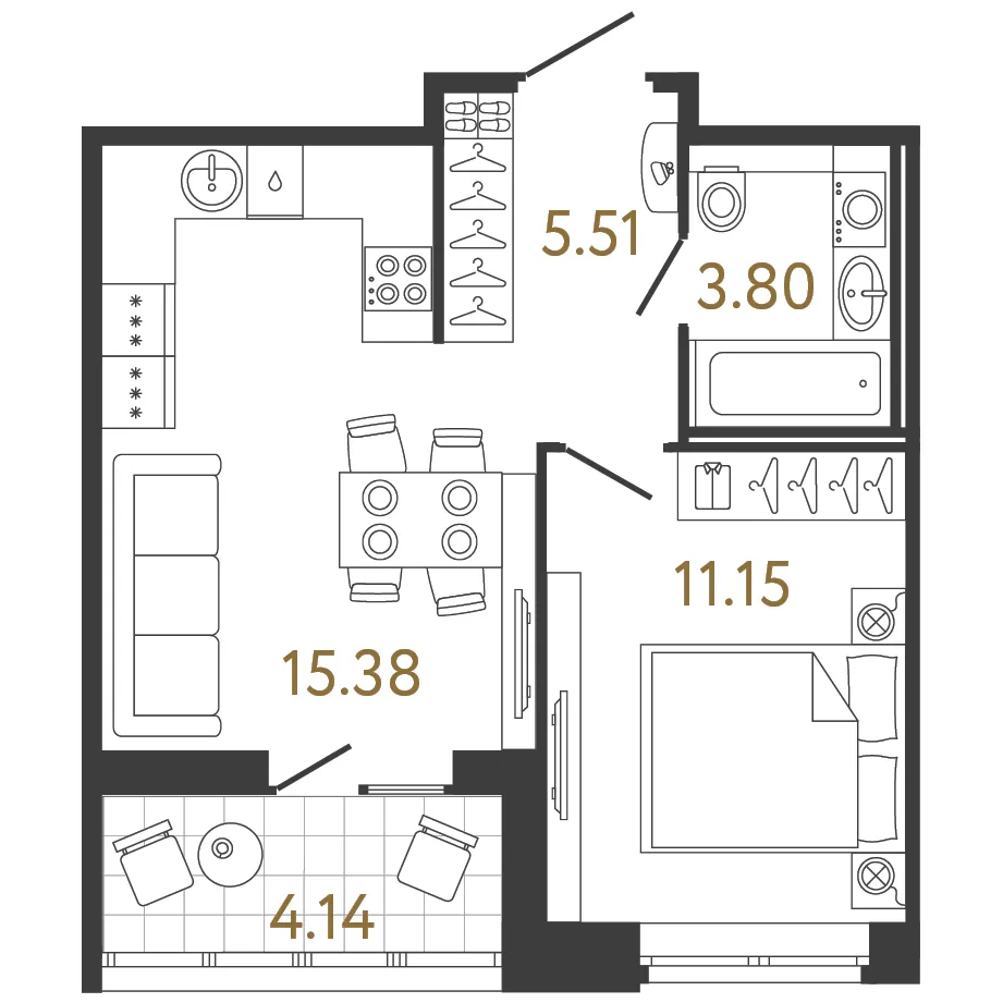 1-комнатная 35 м2 в ЖК Ultra City 3.0 корпус null этаж 8