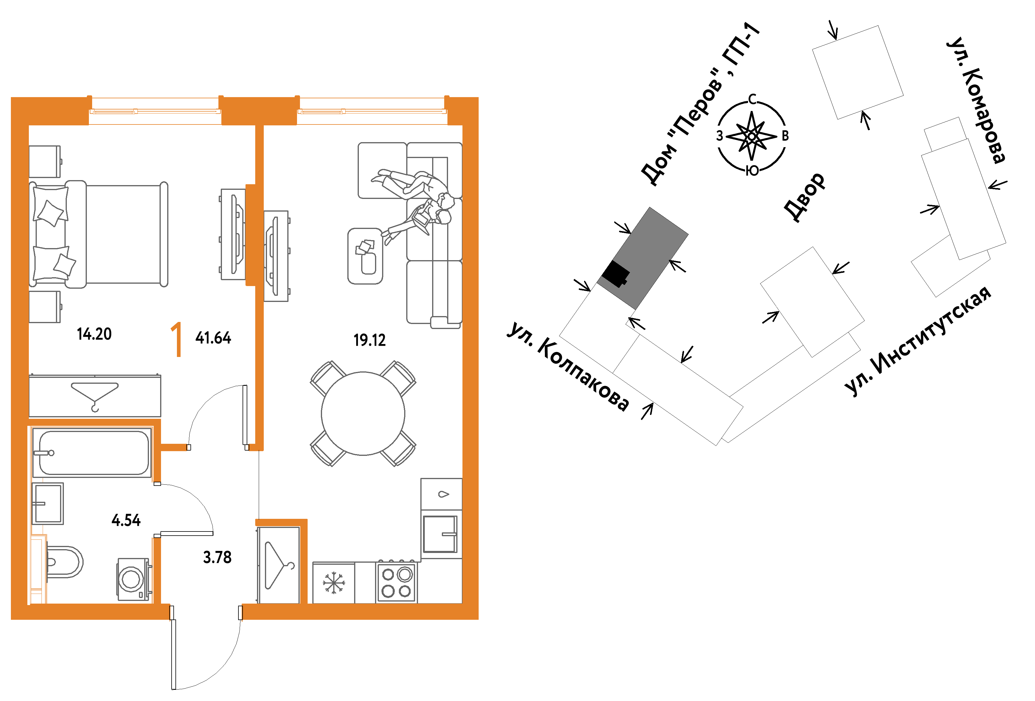 1-комнатная 41 м2 в ЖК Страна.Парковая корпус null этаж 11