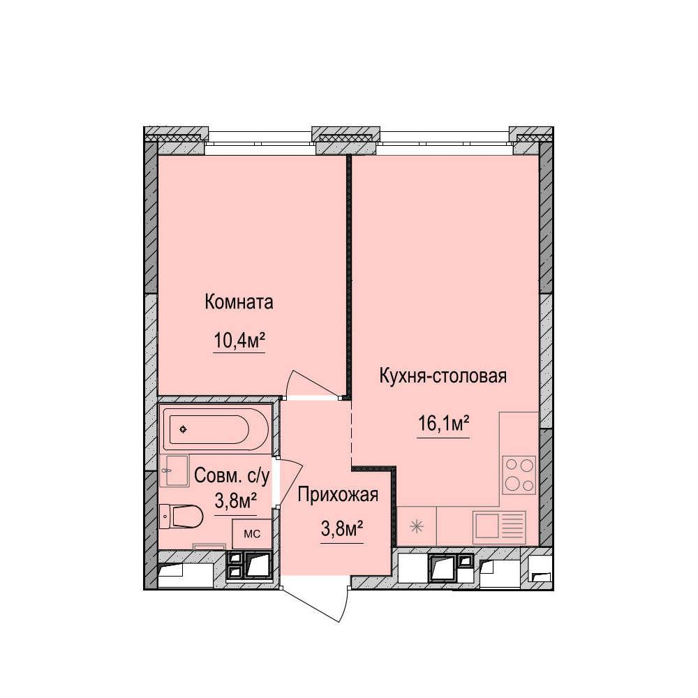 1-комнатная 34 м2 в ЖК Финский квартал корпус null этаж 1