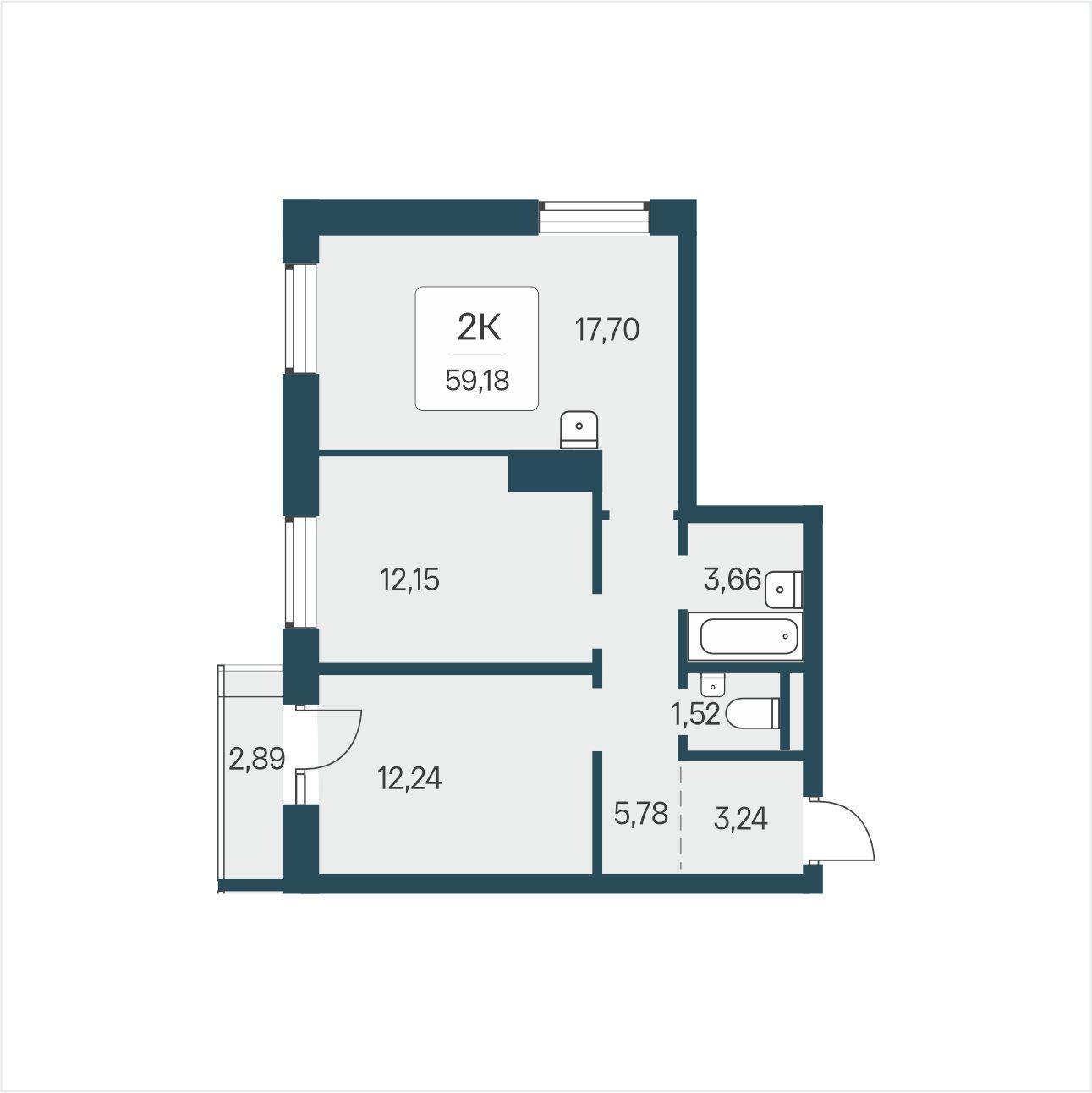 2-комнатная 59 м2 в ЖК Расцветай в Солнечном корпус null этаж 3