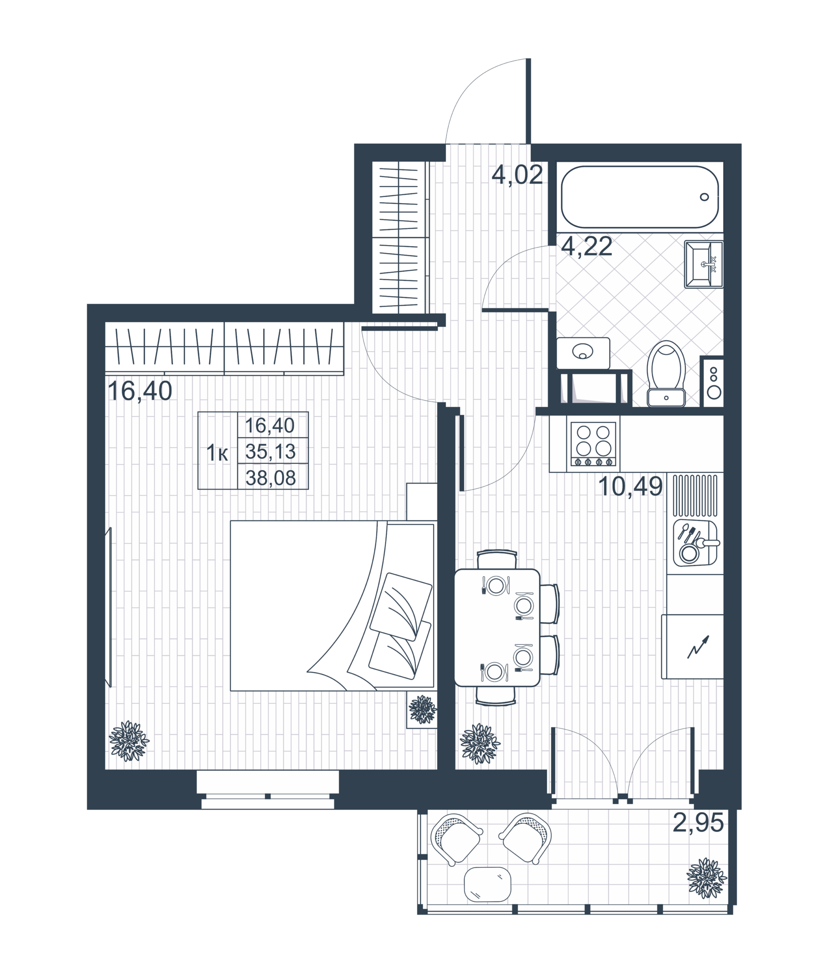 1-комнатная 34 м2 в ЖК Ново-Антропшино корпус null этаж 7