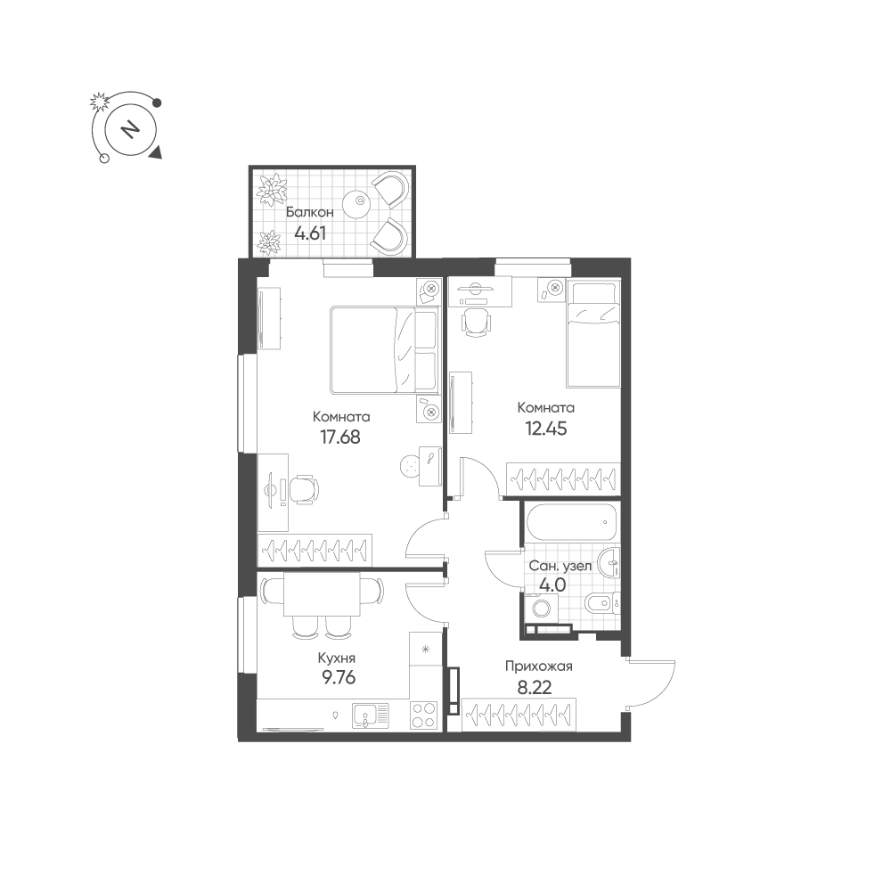 2-комнатная 53 м2 в ЖК Балтым-Парк корпус null этаж 5