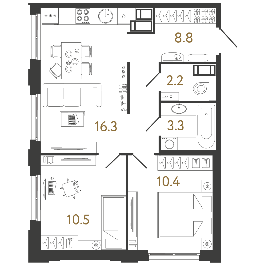 2-комнатная 51 м2 в ЖК Струны корпус null этаж 14