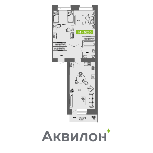 Студия 67 м2 в ЖК Аквилон ROSA корпус null этаж 4