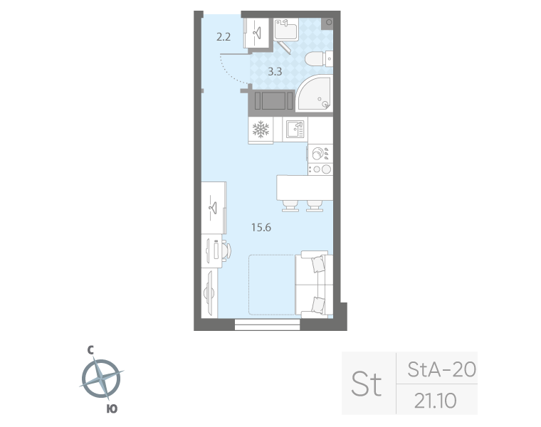 Студия 21 м2 в ЖК Дыбенко Парк корпус null этаж 12