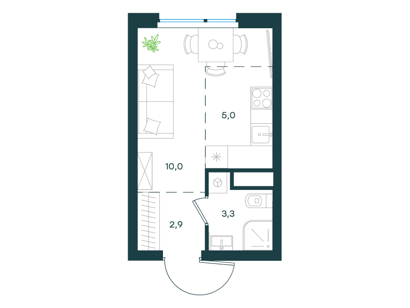 Студия 21 м2 в ЖК Левел Лесной корпус null этаж 6