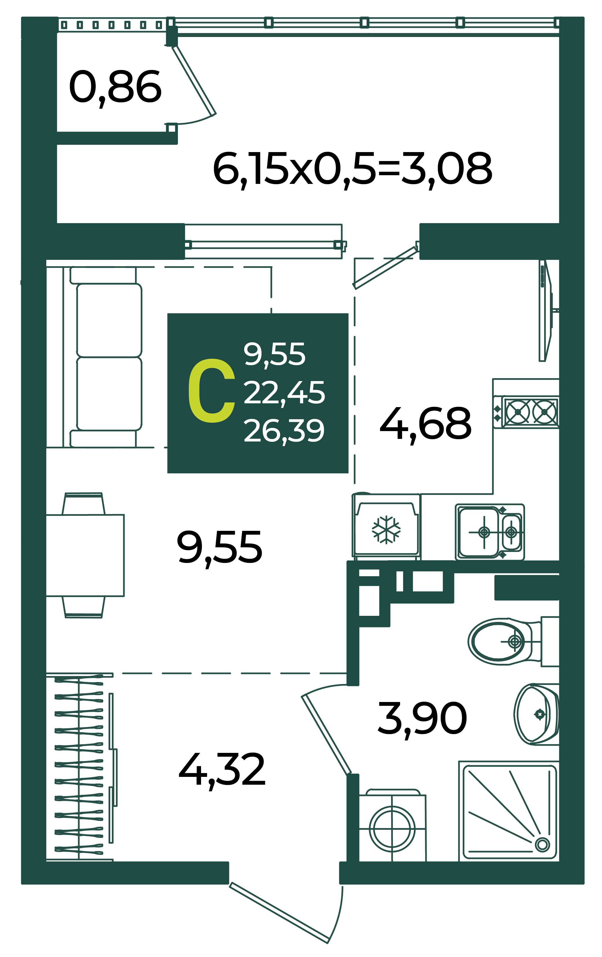 Студия 26 м2 в ЖК Образцово корпус null этаж 5