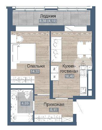 1-комнатная 49.3 м2 в ЖК undefined корпус null этаж 15