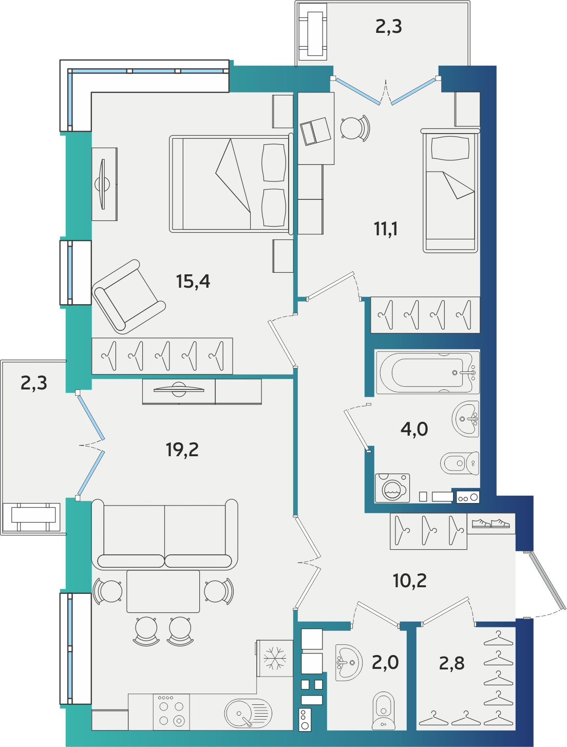 2-комнатная 66 м2 в ЖК Экополис корпус null этаж 8