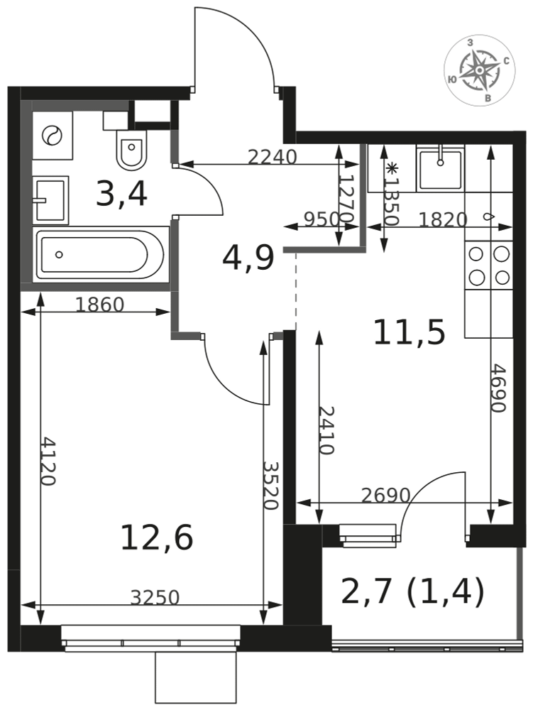 1-комнатная 33 м2 в ЖК 1-й Химкинский корпус null этаж 6