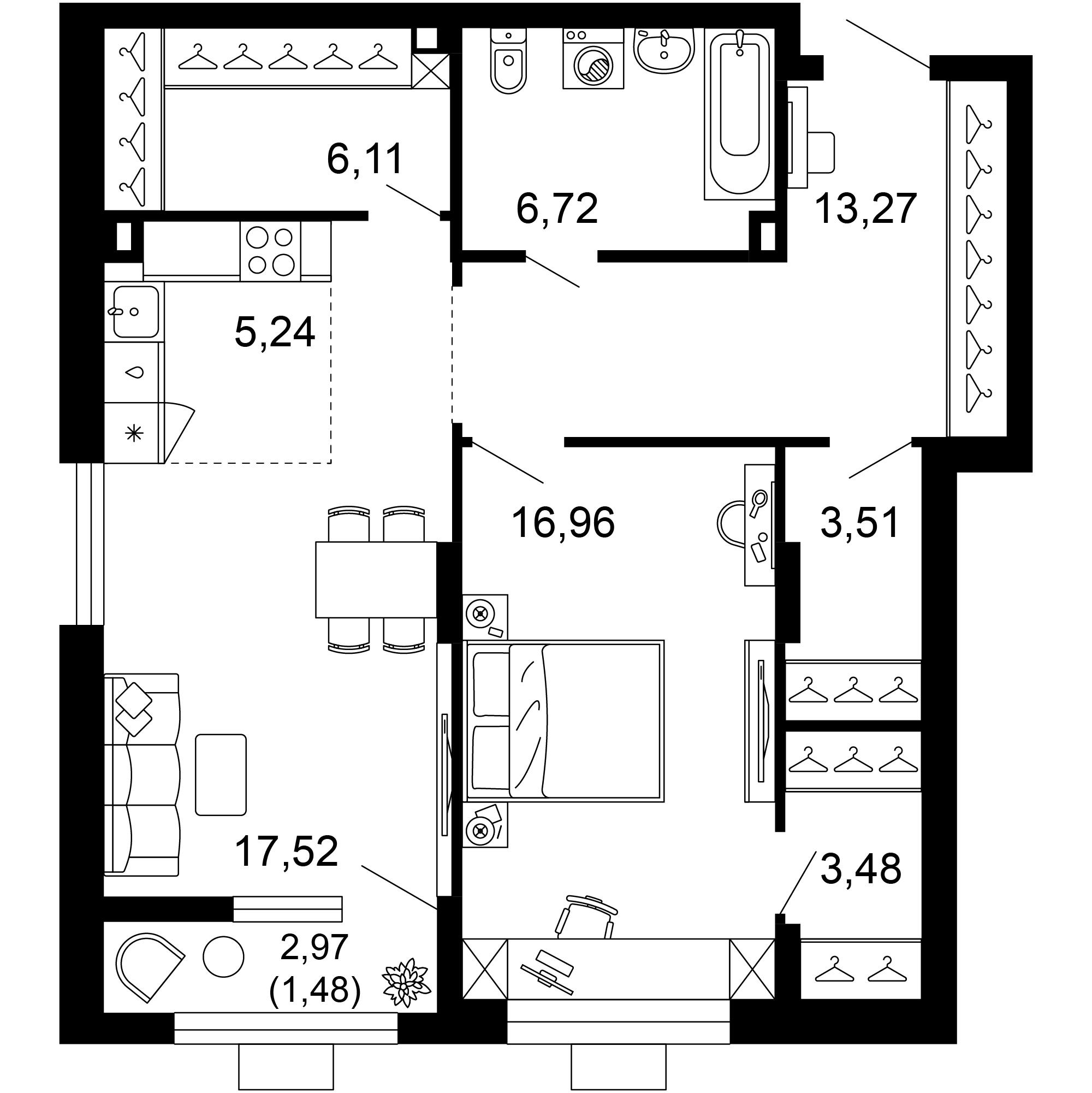 2-комнатная 74 м2 в ЖК 1799 корпус null этаж 1