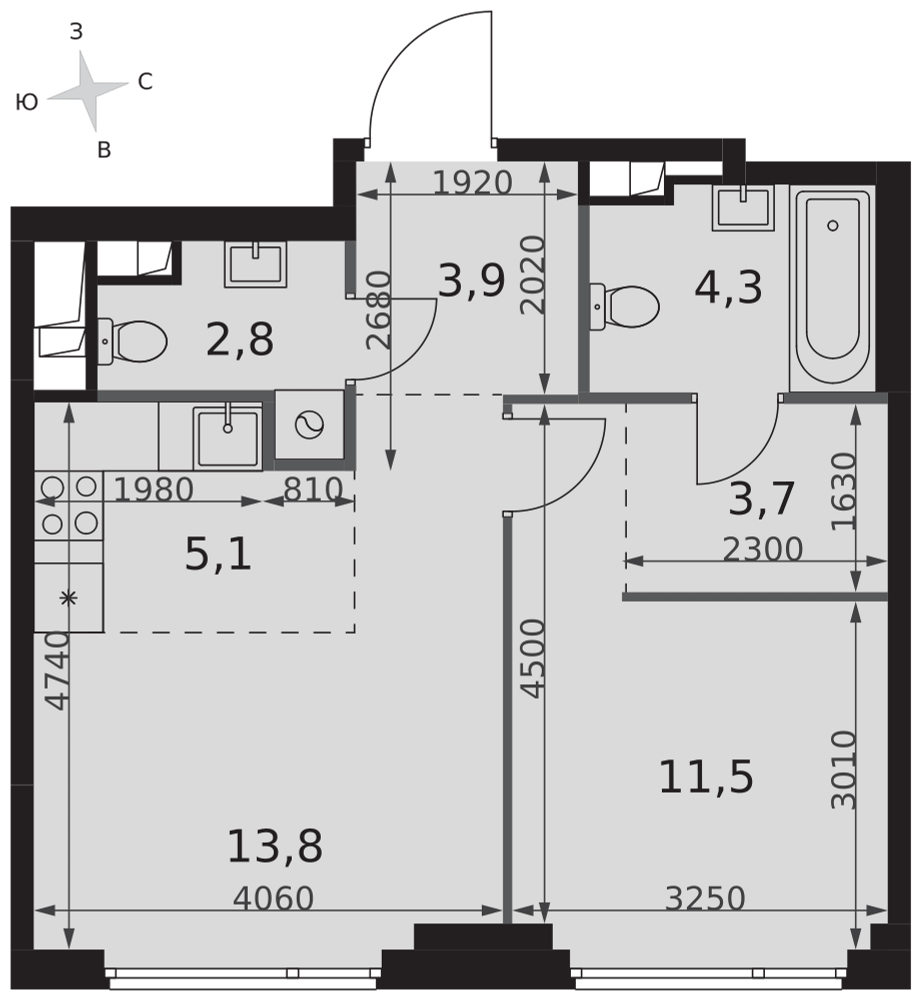 2-комнатная 45 м2 в ЖК Sydney City корпус null этаж 3