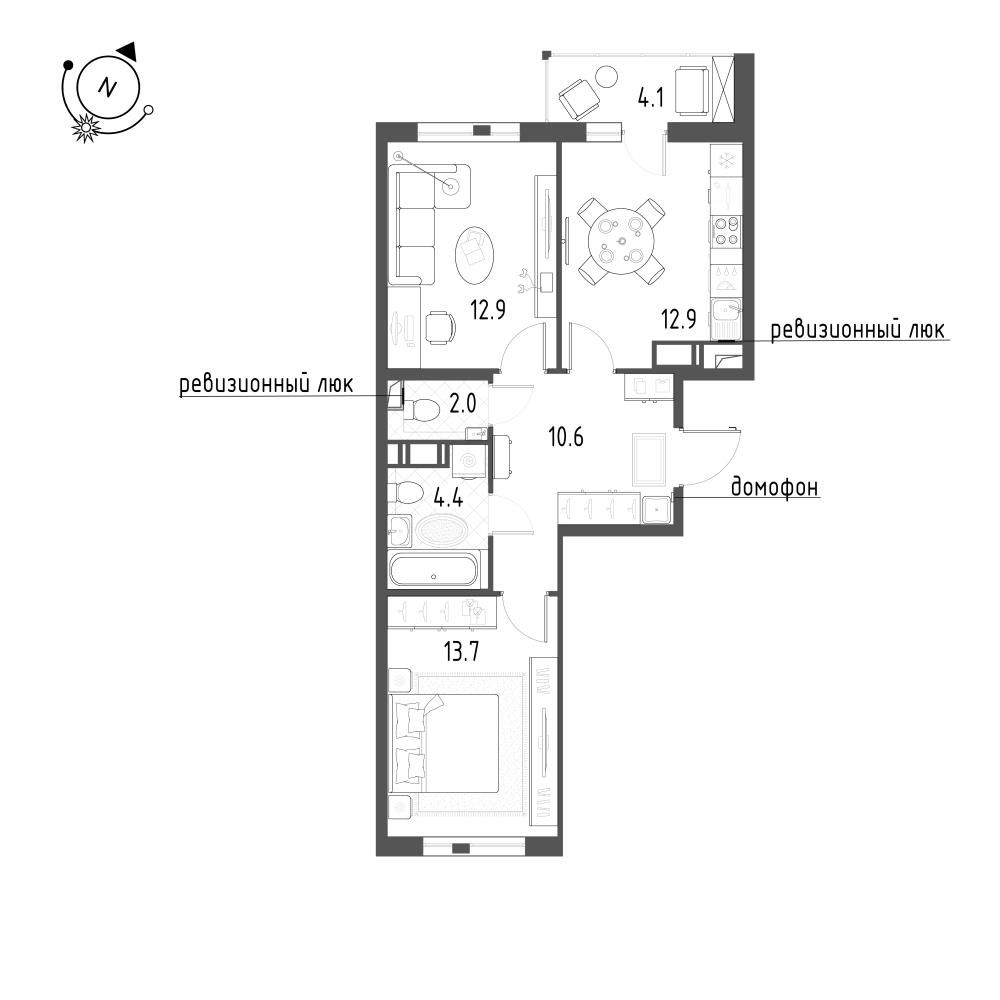 2-комнатная 58 м2 в ЖК Монография корпус null этаж 10