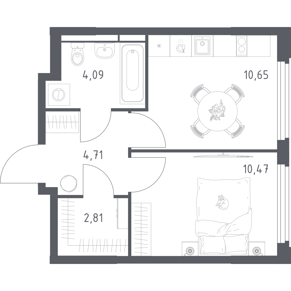 1-комнатная 32 м2 в ЖК Космический Квартал корпус null этаж 11