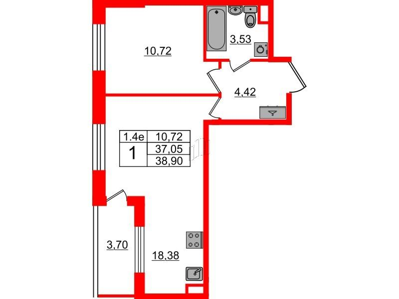 1-комнатная 37 м2 в ЖК Парадный ансамбль корпус null этаж 2