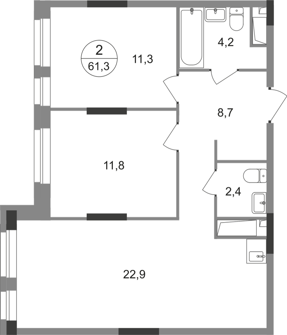 2-комнатная 61 м2 в ЖК Первый Московский корпус null этаж 9
