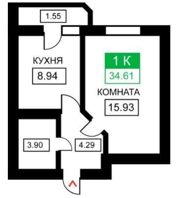 1-комнатная 35 м2 в ЖК undefined корпус null этаж 5