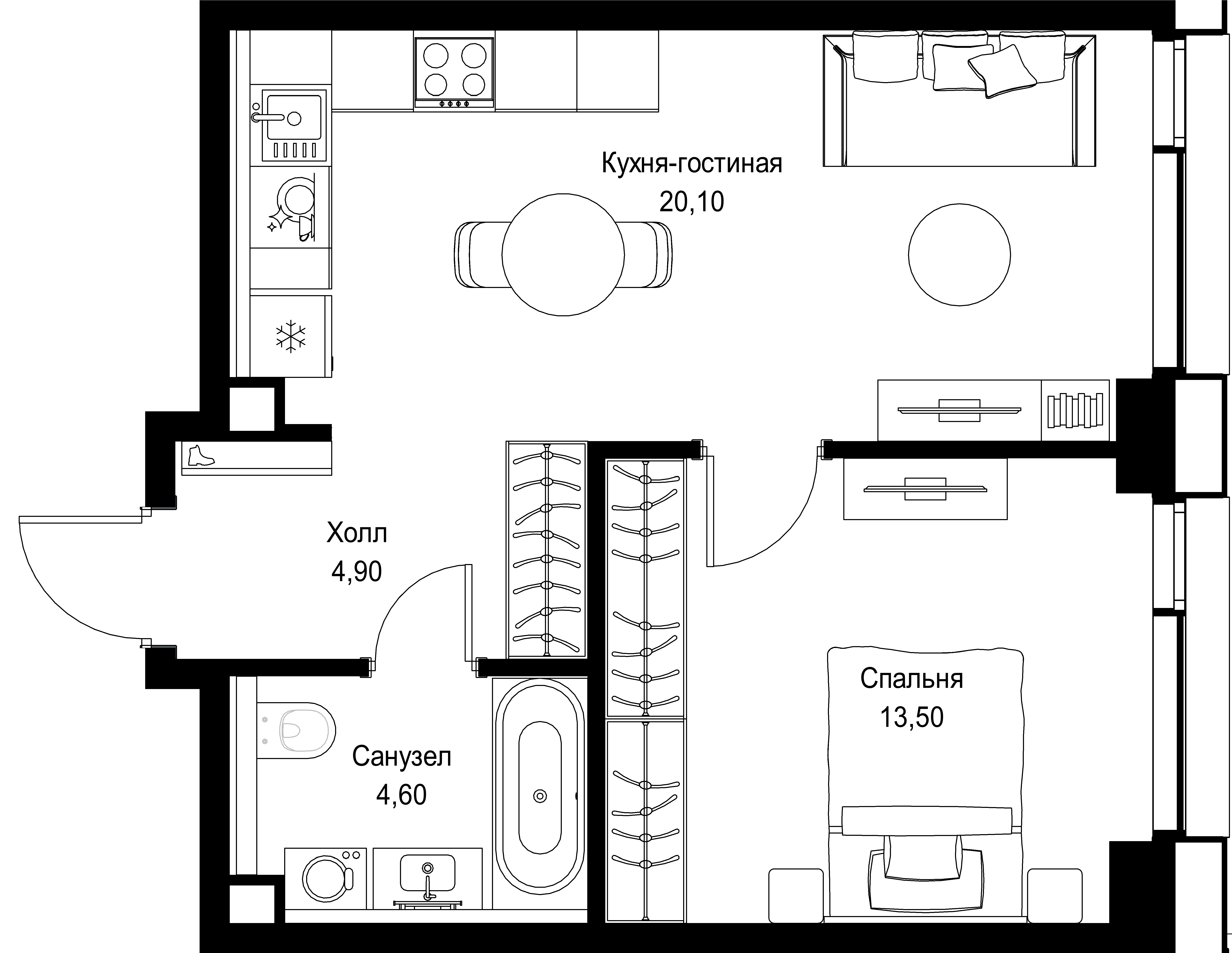 1-комнатная 43 м2 в ЖК СИТИДЗЕН корпус null этаж 21
