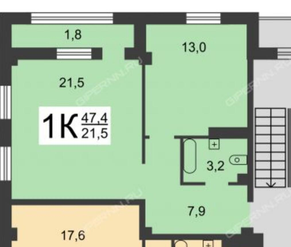 1-комнатная 47.4 м2 в ЖК undefined корпус null этаж 6