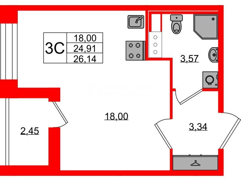 Студия 24 м2 в ЖК Астра Континенталь корпус null этаж 11