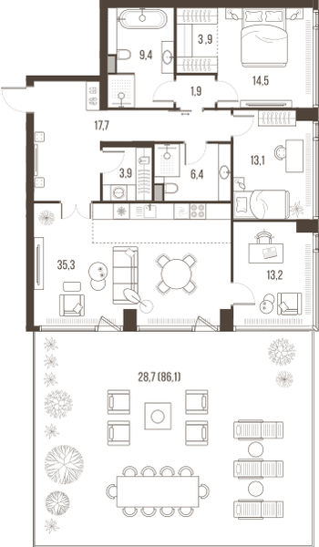 4-комнатная 119 м2 в ЖК High Life корпус null этаж 2
