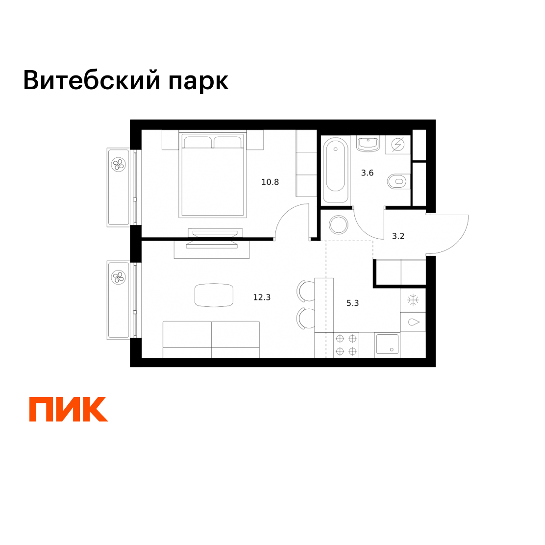 1-комнатная 35 м2 в ЖК Витебский парк корпус null этаж 11