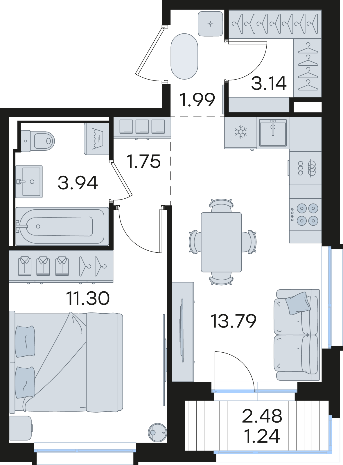 1-комнатная 37 м2 в ЖК Новинки корпус null этаж 2