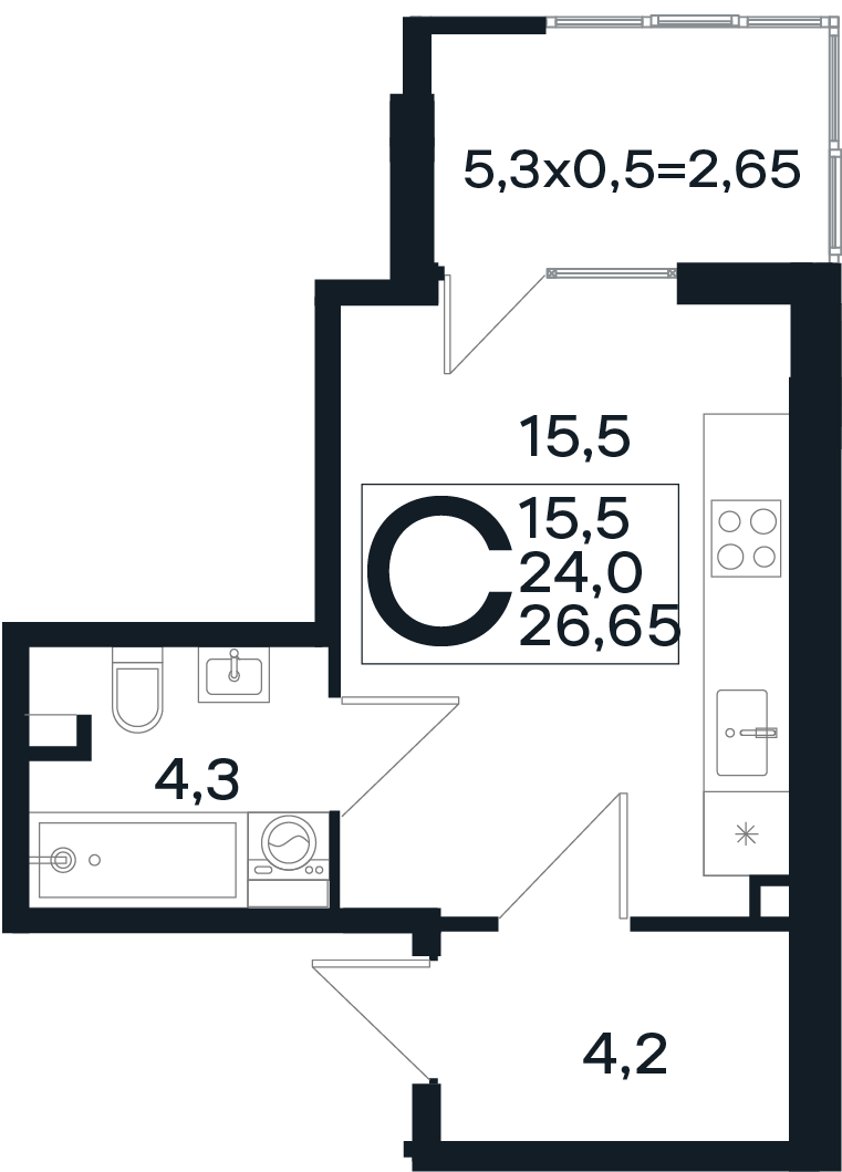 Студия 26 м2 в ЖК Микрорайон Новая Елизаветка корпус null этаж 1