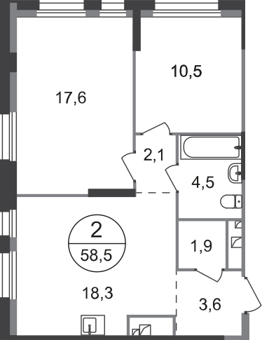 2-комнатная 58 м2 в ЖК Первый Московский корпус null этаж 2
