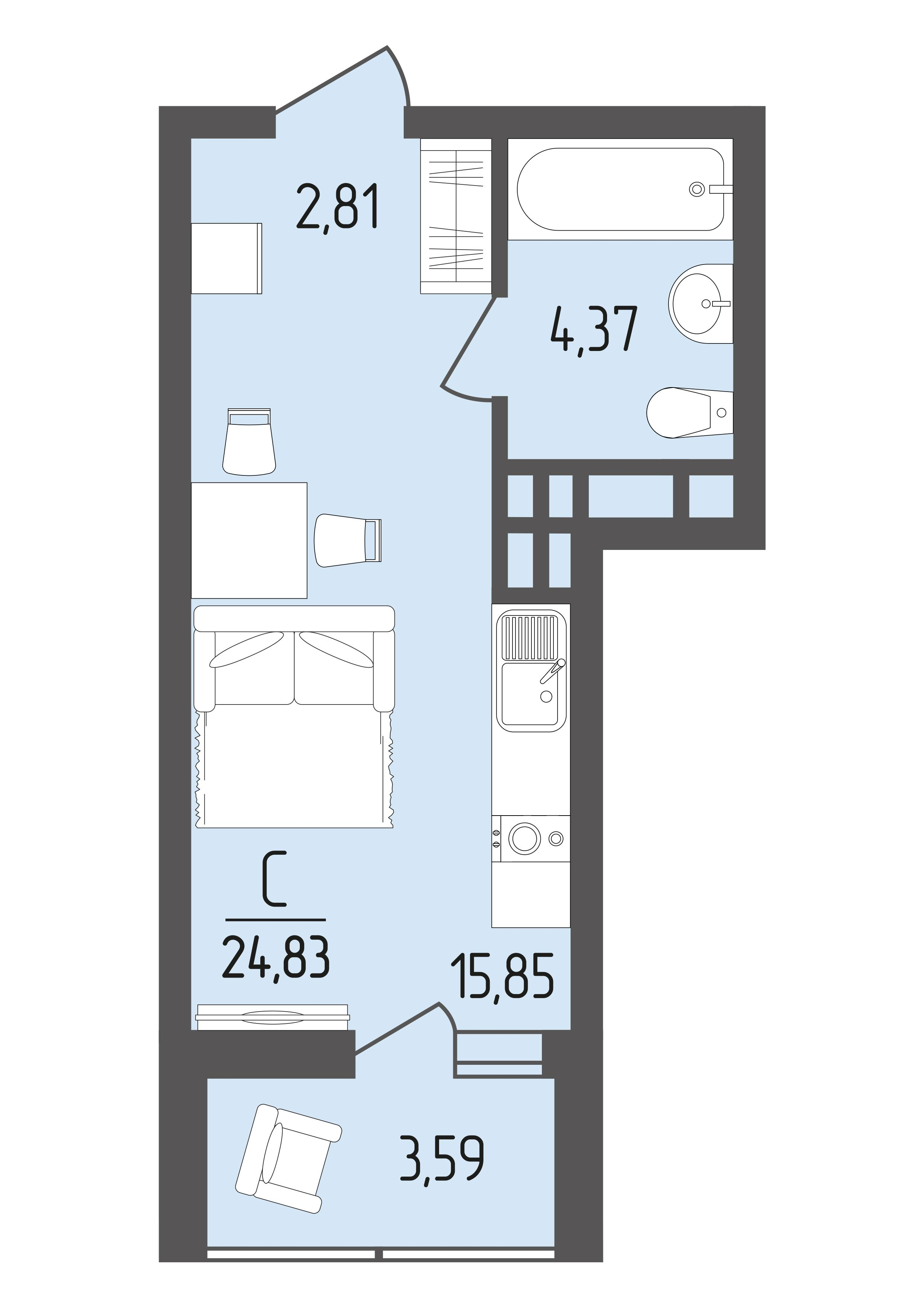 Студия 24 м2 в ЖК Кумир корпус null этаж 7