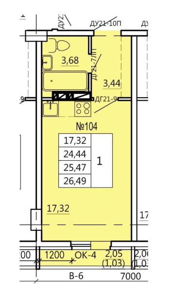 Студия 26.5 м2 в ЖК undefined корпус null этаж 2