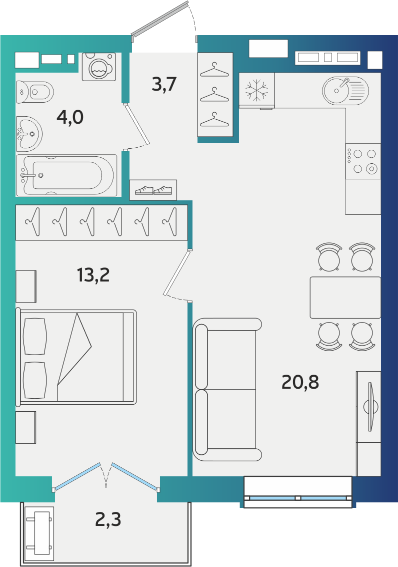 1-комнатная 42 м2 в ЖК Экополис корпус null этаж 8