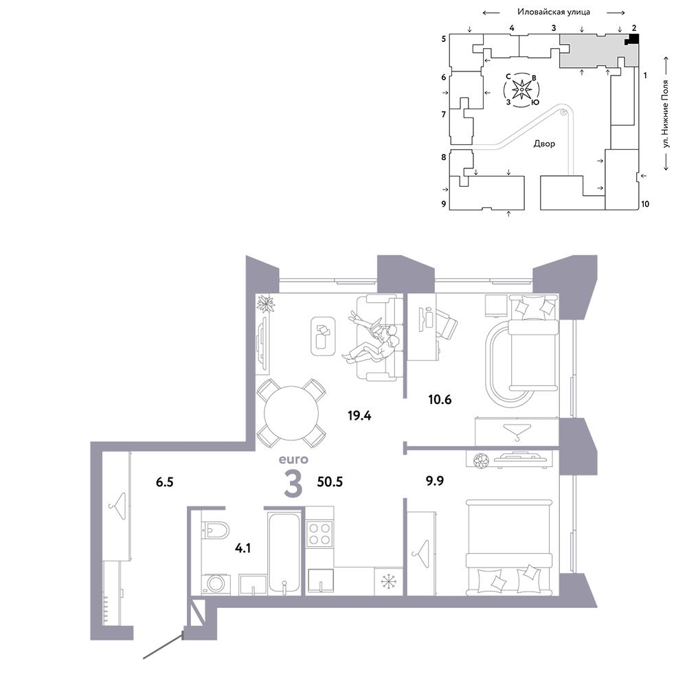 3-комнатная 50 м2 в ЖК Страна.Заречная корпус null этаж 13