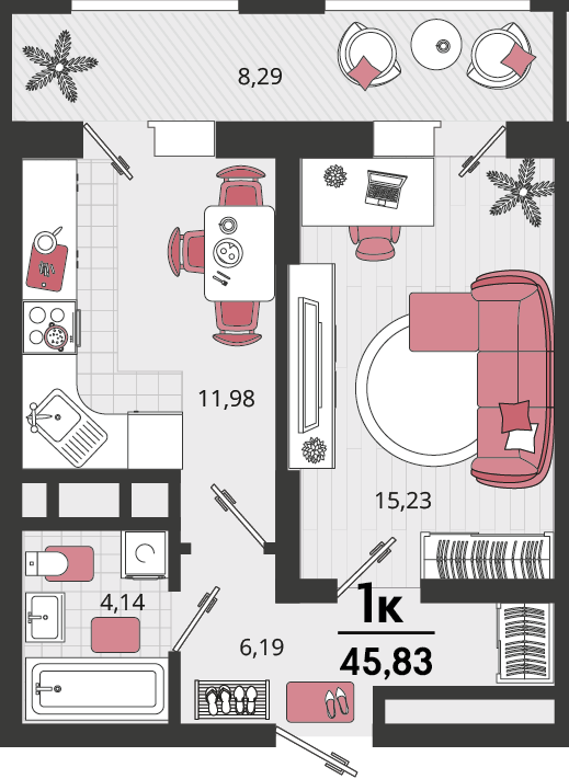 1-комнатная 45 м2 в ЖК Родные просторы корпус null этаж 10