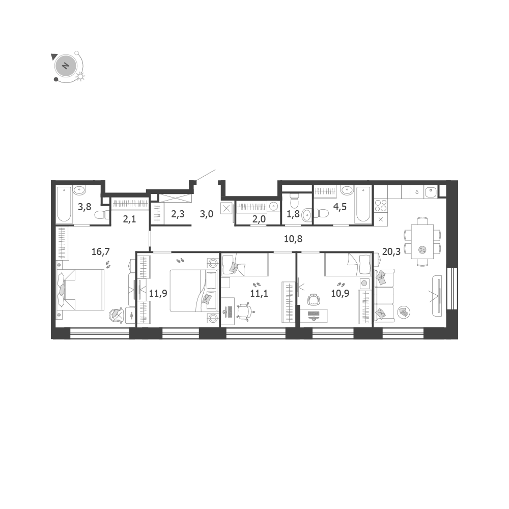 4-комнатная 101 м2 в ЖК Shagal корпус null этаж 14