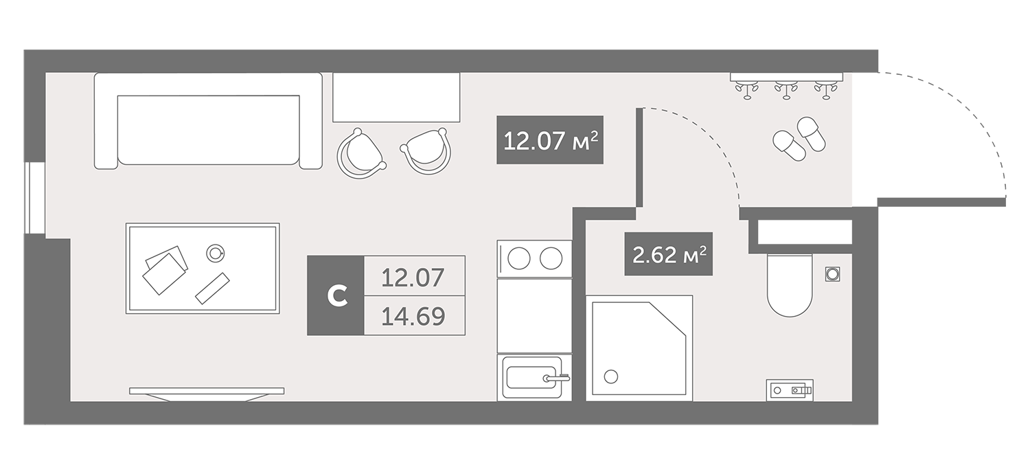 Студия 15 м2 в ЖК Зум Чёрная Речка корпус null этаж 2