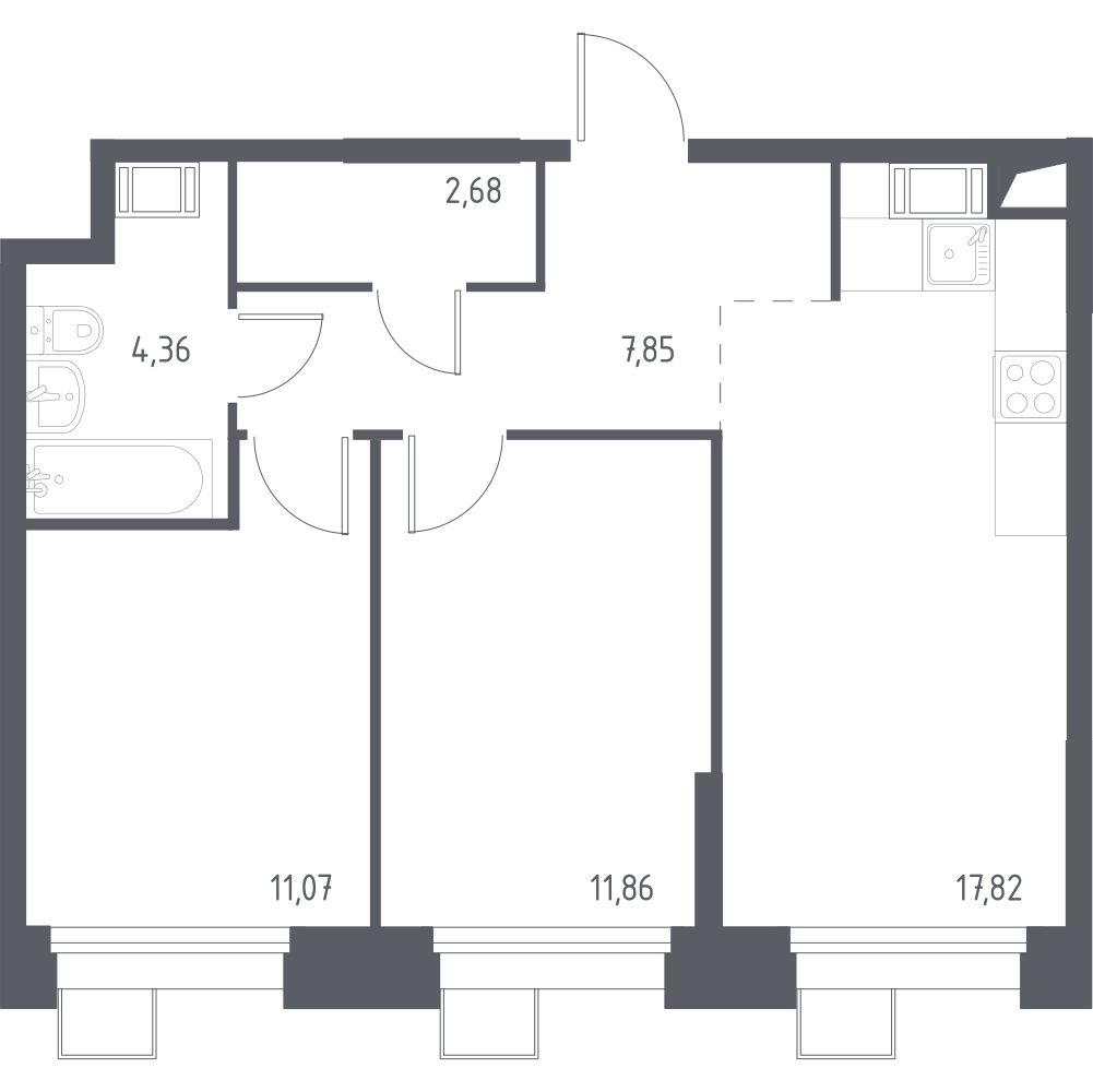 2-комнатная 55 м2 в ЖК Тропарево Парк корпус null этаж 19
