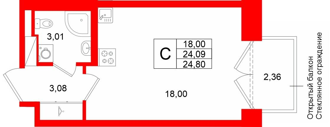 Студия 24 м2 в ЖК Аристократ корпус null этаж 3