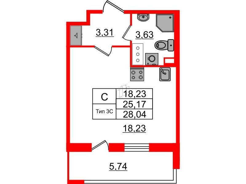 Студия 25 м2 в ЖК Сэтл Ривьера корпус null этаж 2