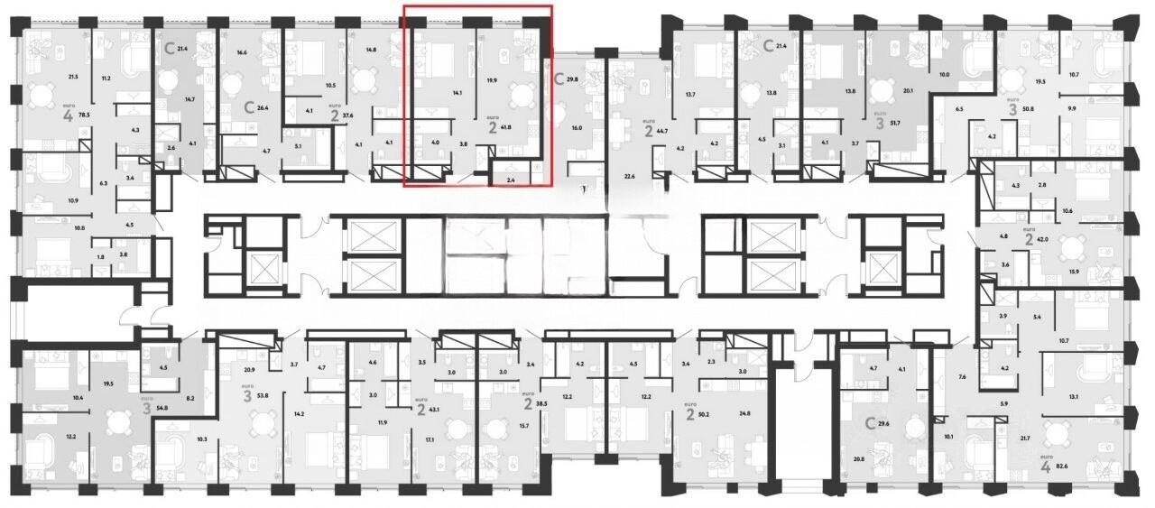 2-комнатная 41.7 м2 в ЖК undefined корпус null этаж 6