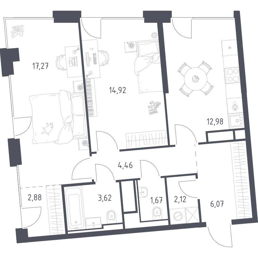 2-комнатная 65 м2 в ЖК Квартал на воде корпус null этаж 9