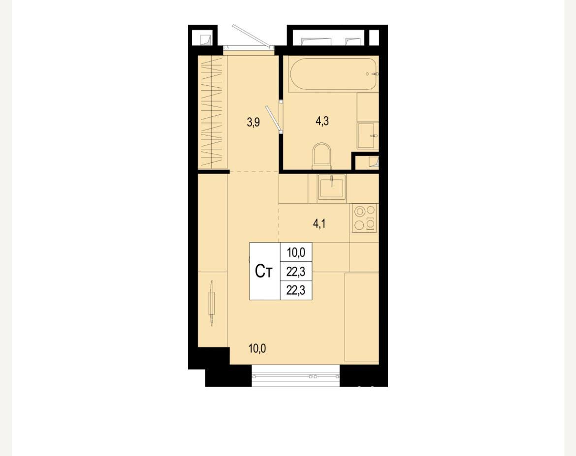 Студия 22.3 м2 в ЖК undefined корпус null этаж 2