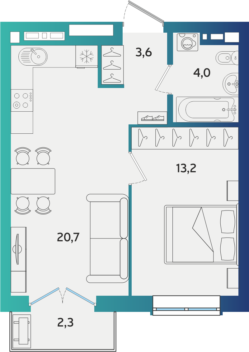 1-комнатная 42 м2 в ЖК Экополис корпус null этаж 5