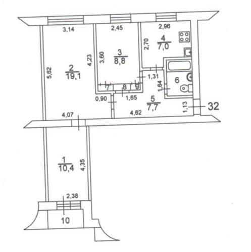3-комнатная 57.8 м2 в ЖК undefined корпус null этаж 8