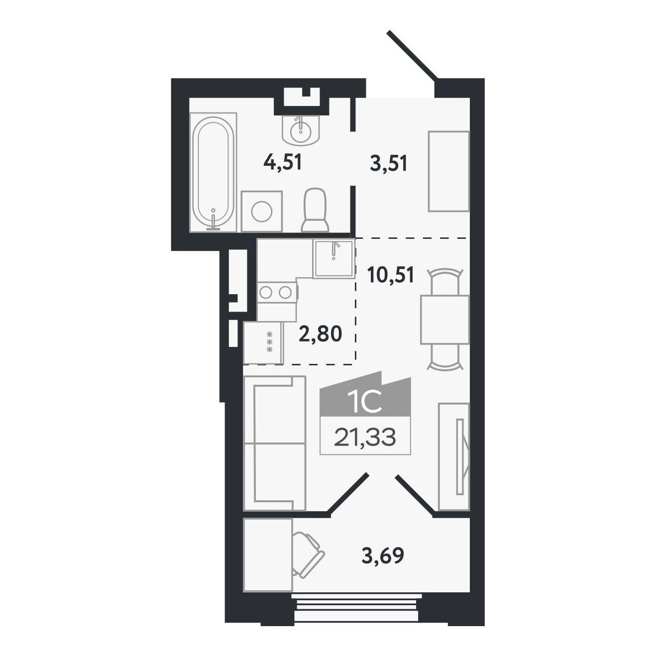 Студия 21 м2 в ЖК Квартал 1604 корпус null этаж 15