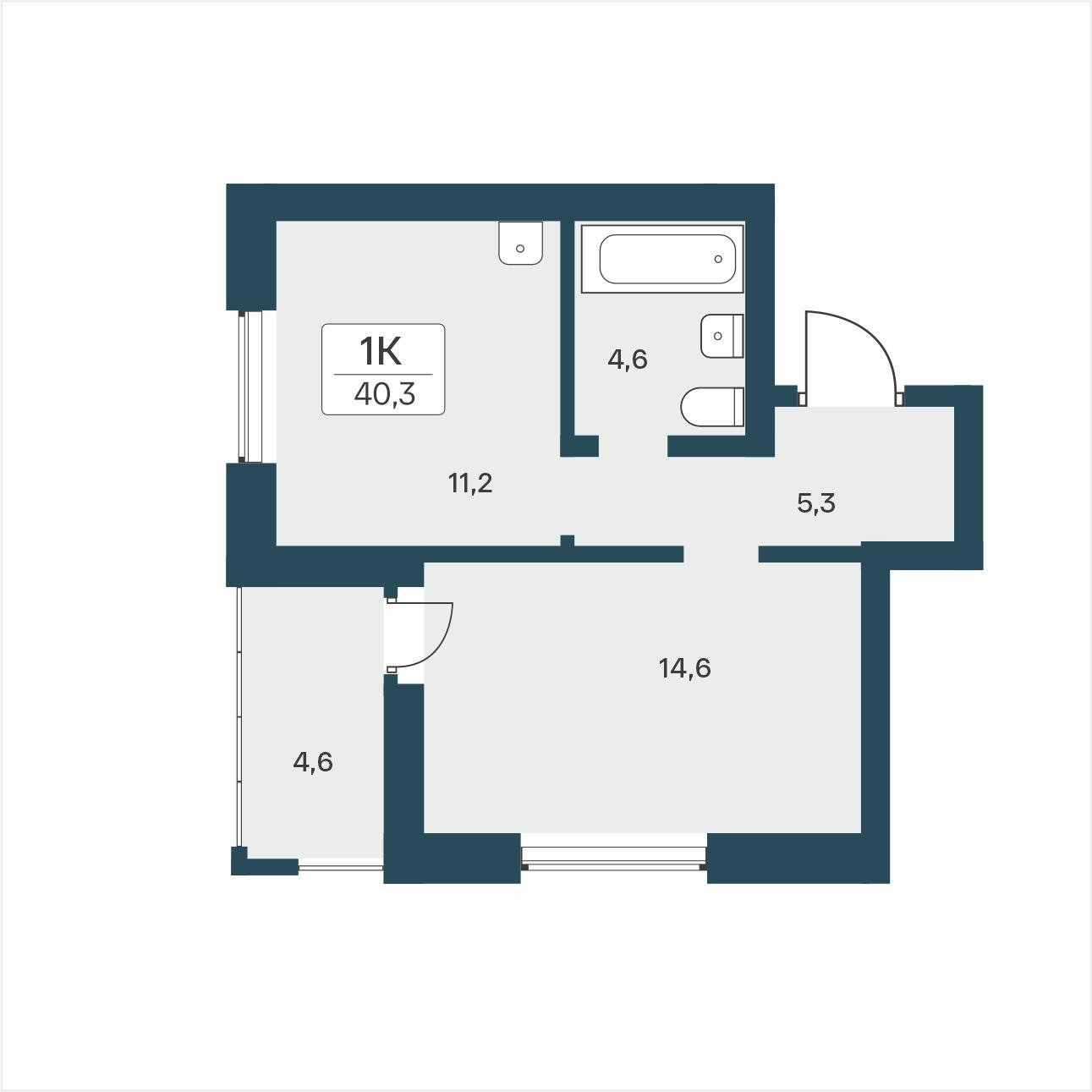 1-комнатная 40 м2 в ЖК Расцветай на Учительской корпус null этаж 3
