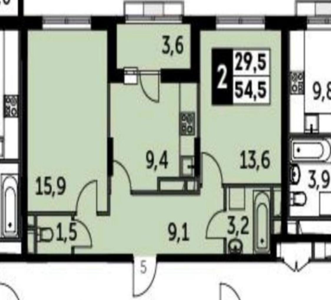 2-комнатная 54.5 м2 в ЖК undefined корпус null этаж 8